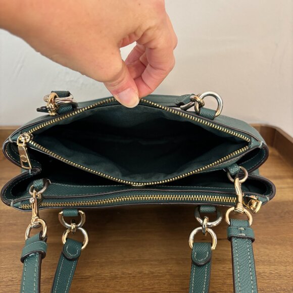 Coach Mini Brooke Dark Green Crossgrain Leather Carryall - Picture 12 of 15